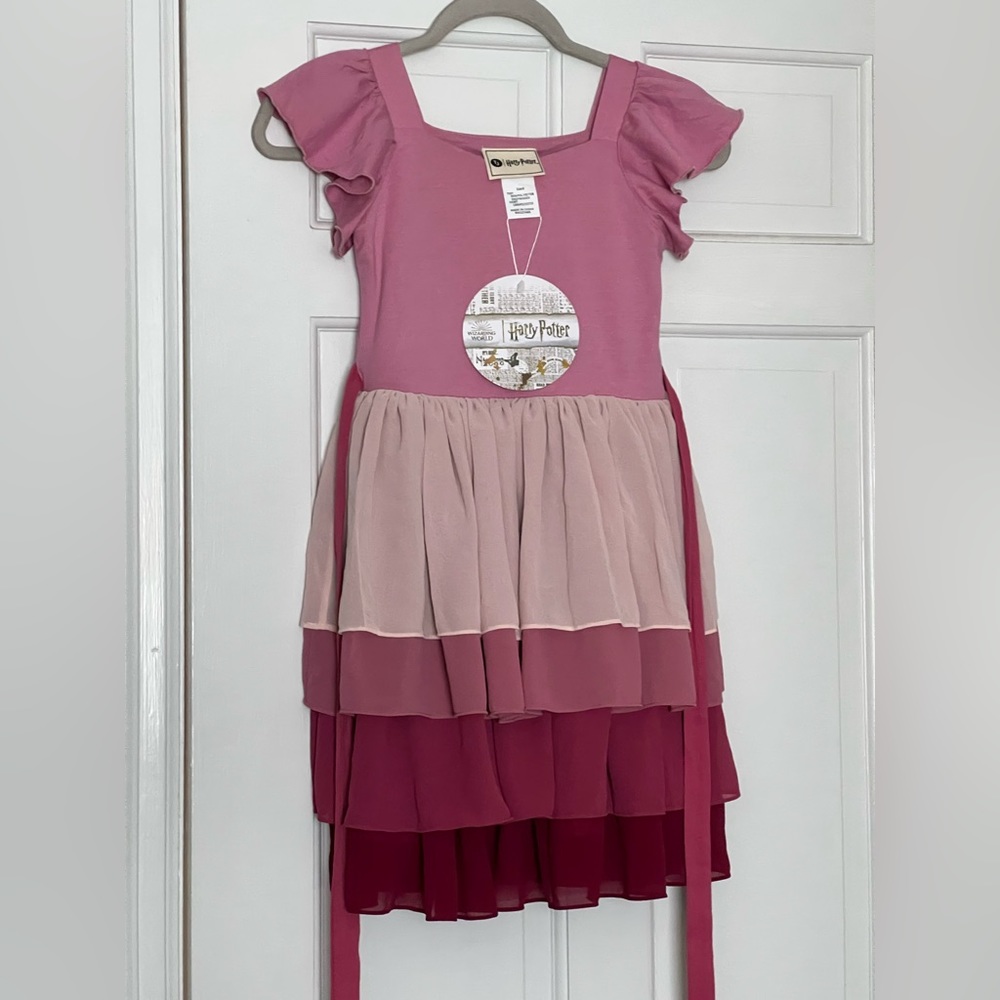 Harry Potter Hermione Yule Ball Dress girls pink chiffon tiered flutter sleeves